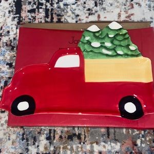 Red Truck With Tree Ceramic Platter NWT